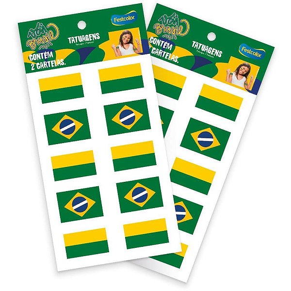 Copa do mundo tatuagem vai brasil - festcolor (pct.c/20)