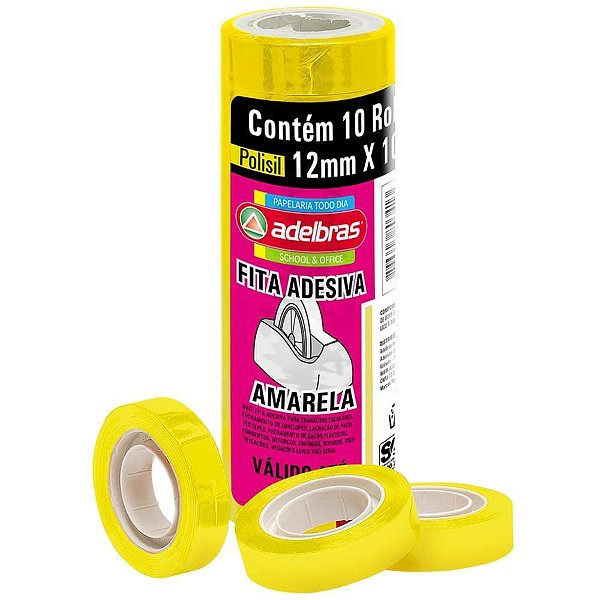 Fita adesiva polisil 12mmx10m. amarelo - adelbras (pct.c/10)