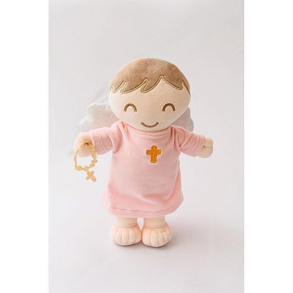Boneca de pelucia anjinho da guarda rosa 32cm - zip (unidade)