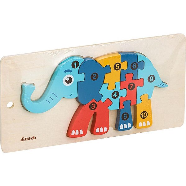 Quebra-cabeca madeira dipedu elefante 10 pecas - brw (unidade)