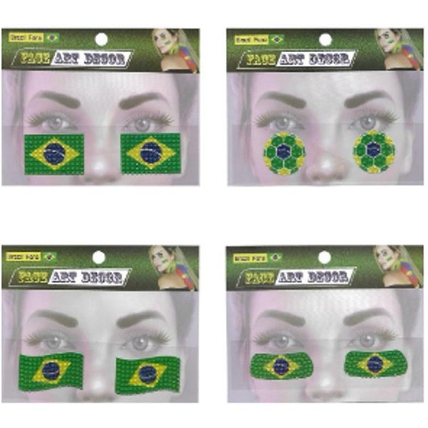 Copa do mundo adesivo facial c/mini pedras(s - nyr festas (pct.c/12)