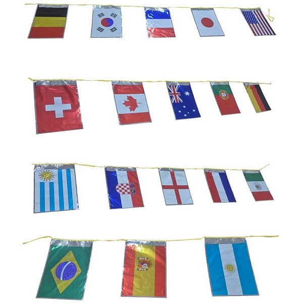 Copa do mundo bandeira paises 7m/18un. plast - real seda (pacote)