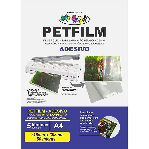 Plastico para plastificacao petfilm adesivo a4 216x303mm 8 - off paper (pct.c/05)