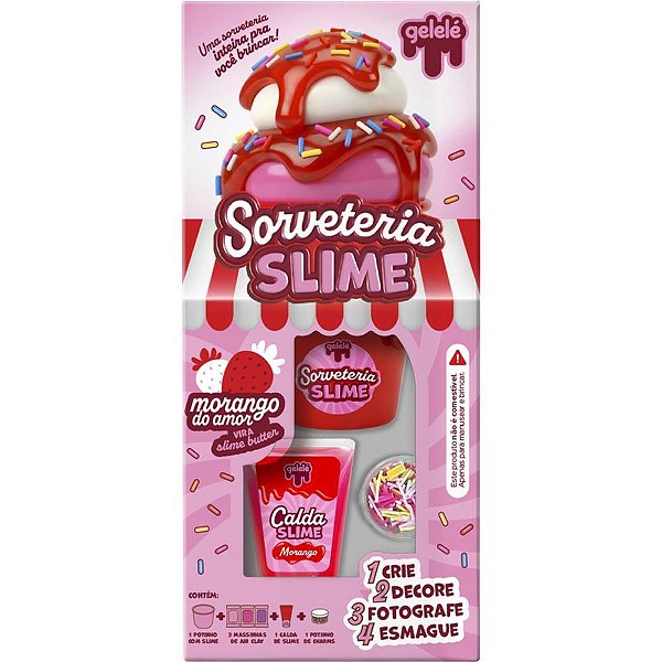 Slime gelele sorveteria morango do a - doce brinquedo (kit)