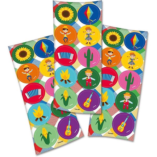 Festa junina adesivo divertido c/30un - festcolor (cartela)