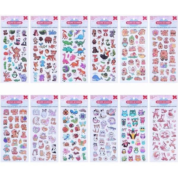 Adesivos decorados 10x24cm. animais kids cart.sor - make+ (pct.c/24)