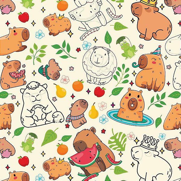 Papel presente bobina couche 40cm. mod.113 mundo capivaras - gessele (bo-100mts)