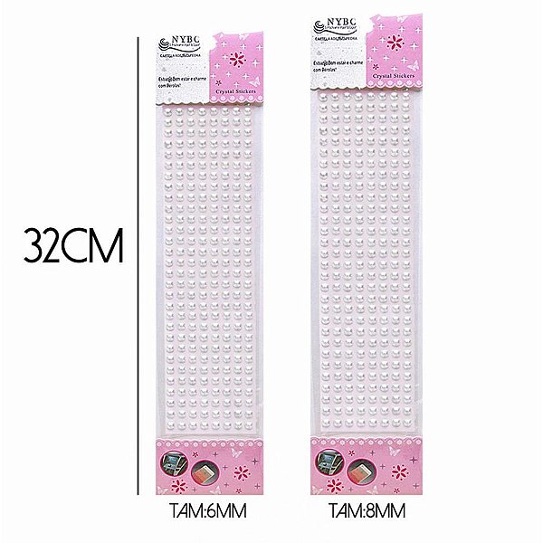 Pedraria 1/2 perola 6mm adesiva cristal - nybc (pct.c/12)