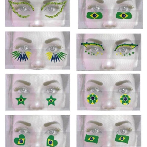 Copa do mundo adesivo facial brasil (sortido) - nyr festas (pct.c/12)