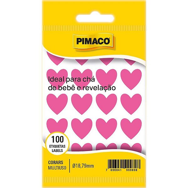 Etiqueta lisa com formas coracao tp-18  rosa - pimaco (ct.c/100)