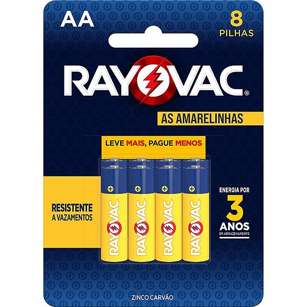 Pilha zinco pequena aa leve+ pague- - rayovac (bl.c/08)