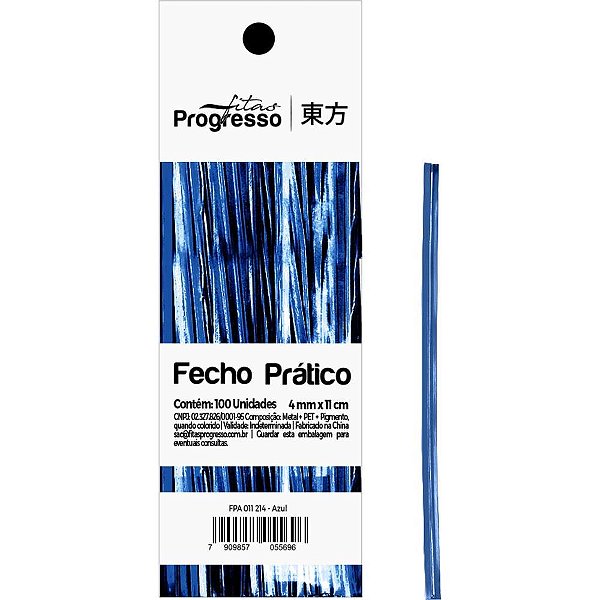 Fecho metalico azul 4mmx11cm. - fitas progresso (pct.c/100)