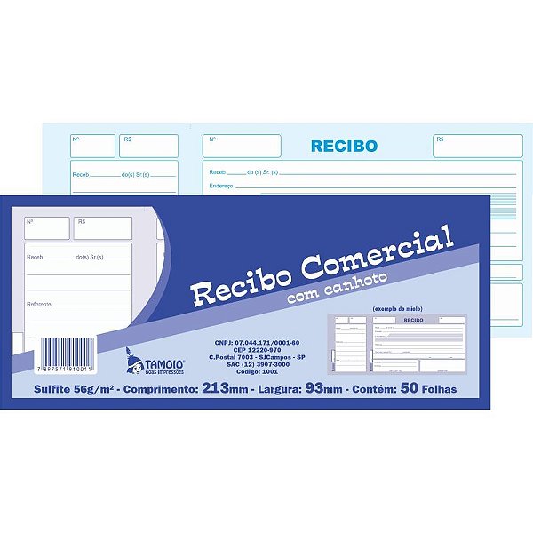 Impresso recibo comercial com canhoto 50f - tamoio (pct.c/05)