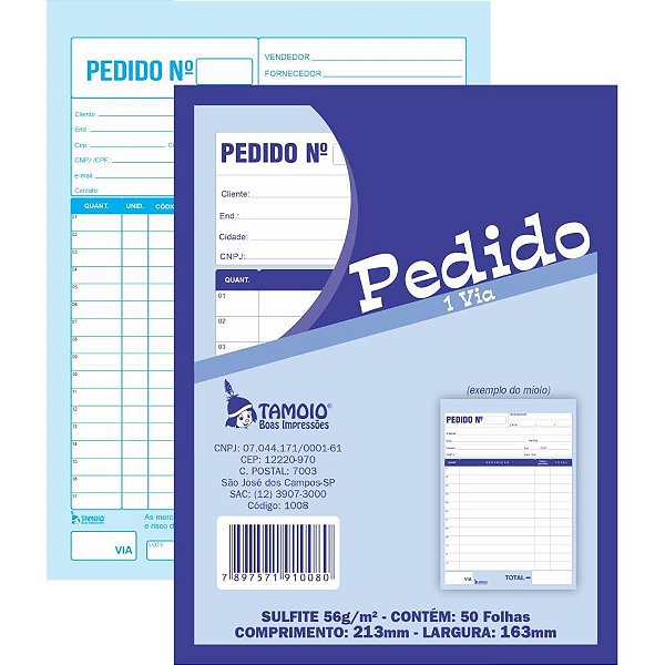 Impresso talao de pedido 1/18 1 via 50 folhas - tamoio (pct.c/05)