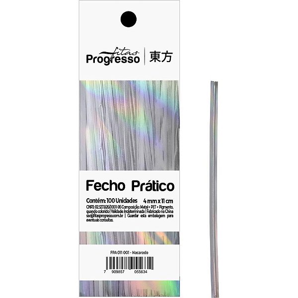 Fecho metalico nacarado 4mmx11cm. - fitas progresso (pct.c/100)