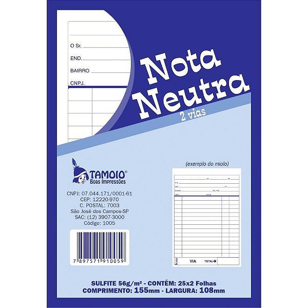 Impresso talao nota neutra 1/32 25x02fls.2via - tamoio (pct.c/05)