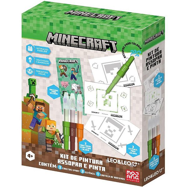 Brinquedo para colorir minecraft kit pintura assopra - leonora (kit)