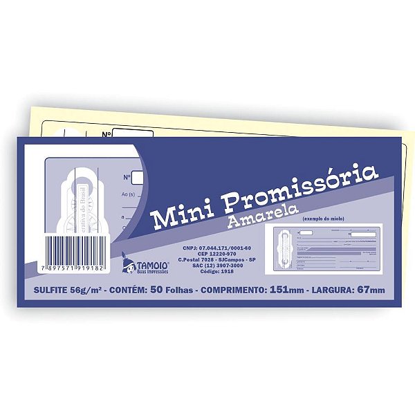 Impresso talao nota mini promissoria am 50fls - tamoio (pct.c/05)