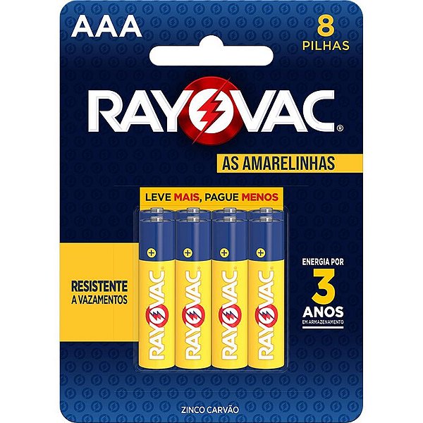 Pilha zinco palito aaa leve+ pague- - rayovac (bl.c/08)