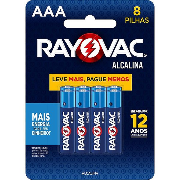 Pilha alcalina palito aaa leve+ pague- - rayovac (bl.c/08)