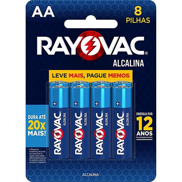 Pilha alcalina pequena aa leve+ pague- - rayovac (bl.c/08)