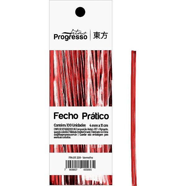 Fecho metalico vermelho 4mmx11cm. - fitas progresso (pct.c/100)