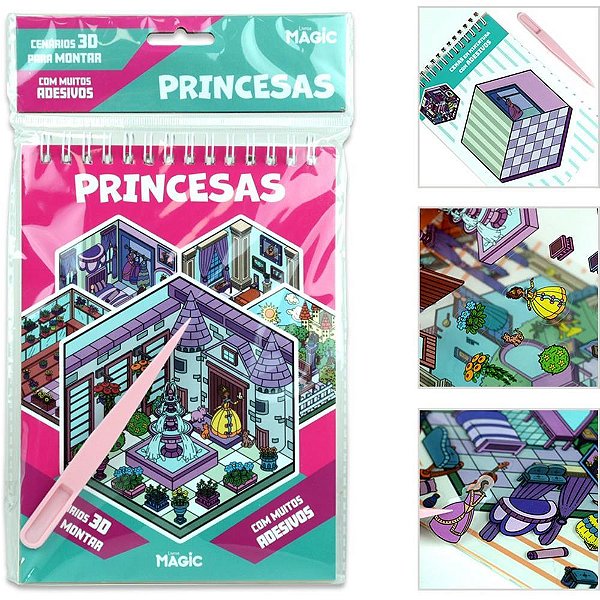 Livro com adesivos cenario 3d princesas 14x23cm - magic kids (unidade)