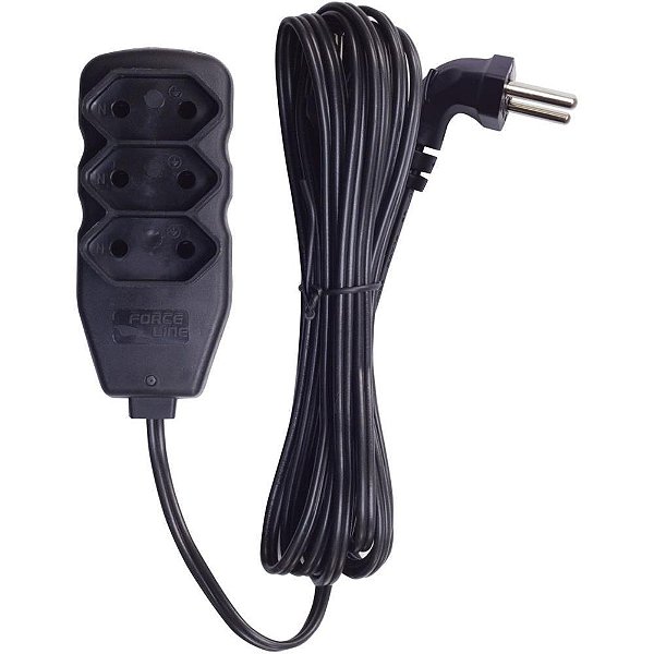 Extensao eletrica tripolar 3 tomadas plug 90° 3m - force line (unidade)
