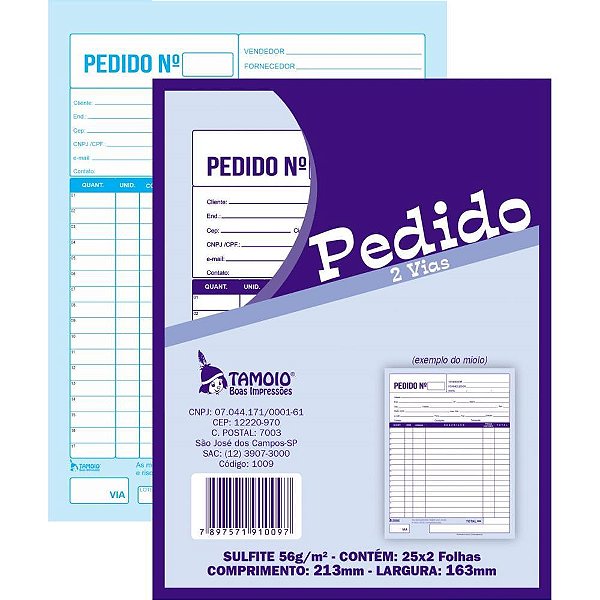 Impresso talao de pedido 1/18 2 vias 25 folhas - tamoio (pct.c/05)