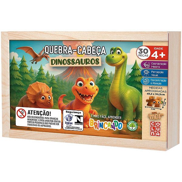 Quebra-cabeca madeira dinossauros 30 pecas - coluna (unidade)