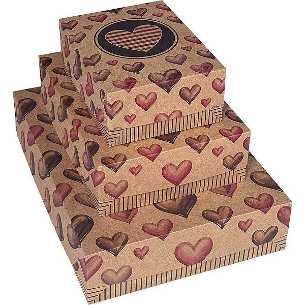Caixa para presente com tampa kraft md 19x26x7,5 decorada(sortido) - cristina (pct.c/10)