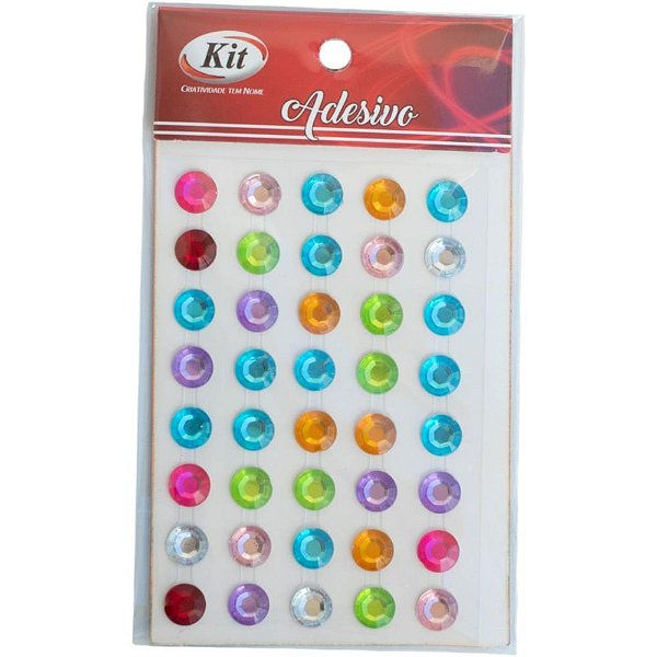 Pedraria strass 8mm adesivo multicolor - kit (pct.c/12)