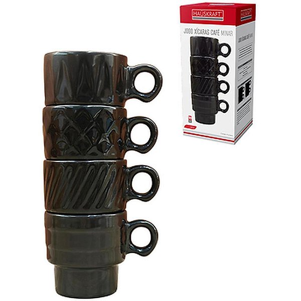 Xicara cafe minar 90ml preta 4 pecas - western (jogo)