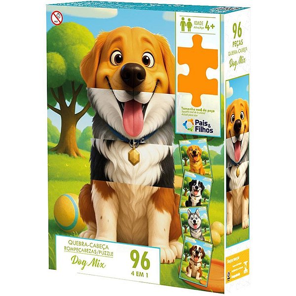 Quebra-cabeca cartonado dog mix 96 pecas - pais e filhos (unidade)
