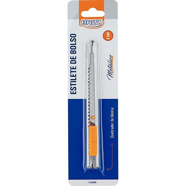 Estilete estreito 9mm metalico com clip - brw (blister)