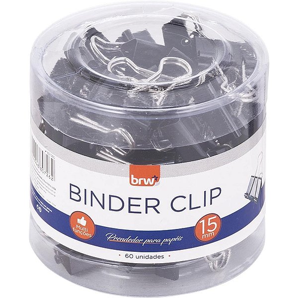 Prendedor de papel binder 15mm preto - brw (pote-60)