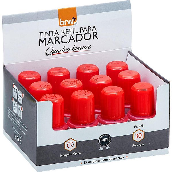 Tinta marcador quadro branco 20ml vermelho - brw (cx.c/12)