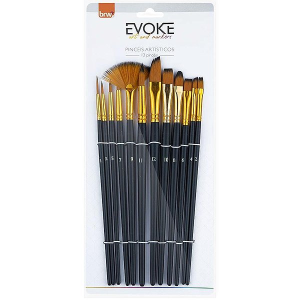 Pincel artesanal artistico com 12 unidades - brw (blister)