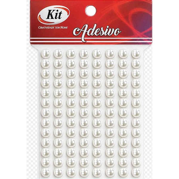 Pedraria 1/2 perola 6mm adesiva branco - kit (pct.c/12)