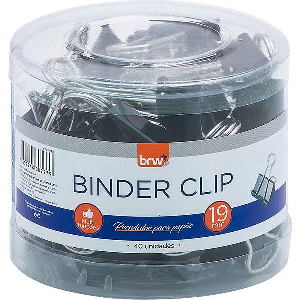 Prendedor de papel binder 19mm preto - brw (pote-40)