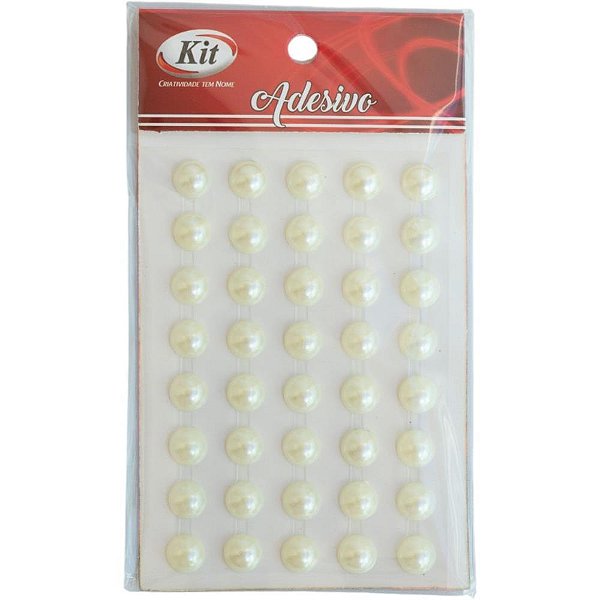 Pedraria 1/2 perola 8mm adesiva creme - kit (pct.c/12)