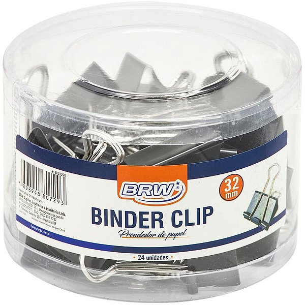 Prendedor de papel binder 32mm preto - brw (pote-24)