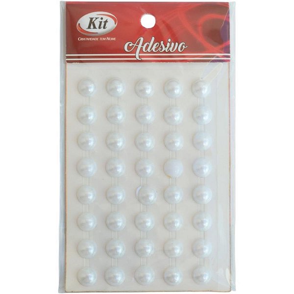 Pedraria 1/2 perola 8mm adesiva branco - kit (pct.c/12)