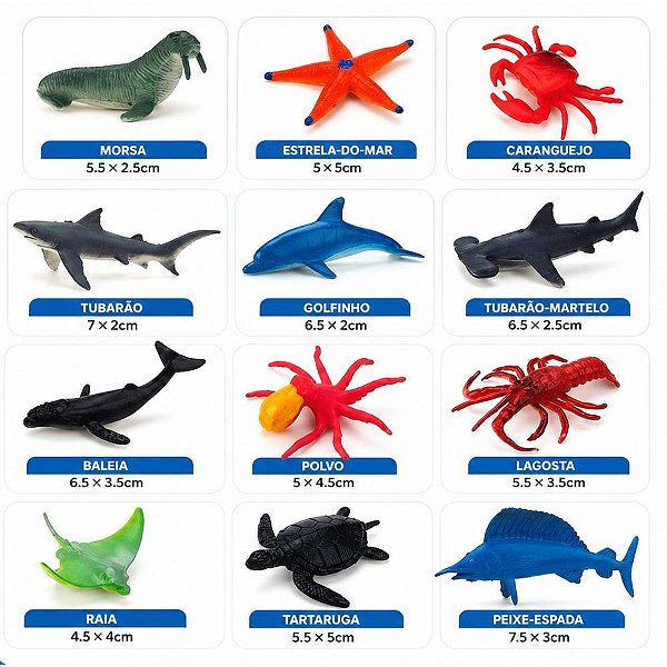 Miniatura colecionavel kit animais marinhos 12pcs (sortido) - toy mix (unidade)
