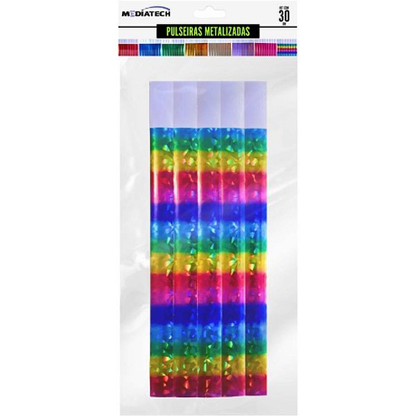 Pulseira identificacao hband rainbow holograf.metaliz - tecnomidia (bl.c/30)