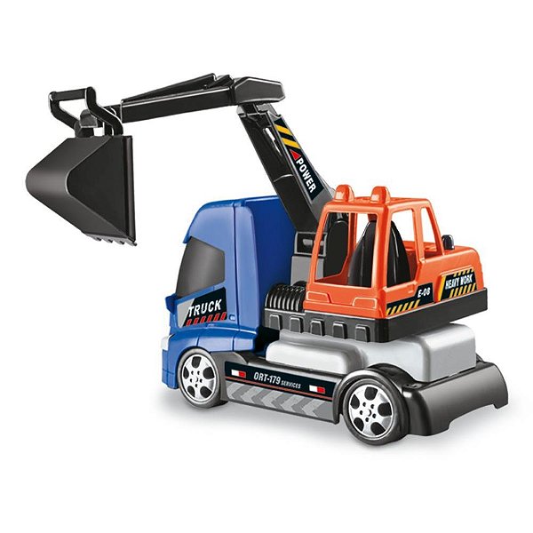 Caminhao work truck c/escavadeira 30cm - orange toys (unidade)