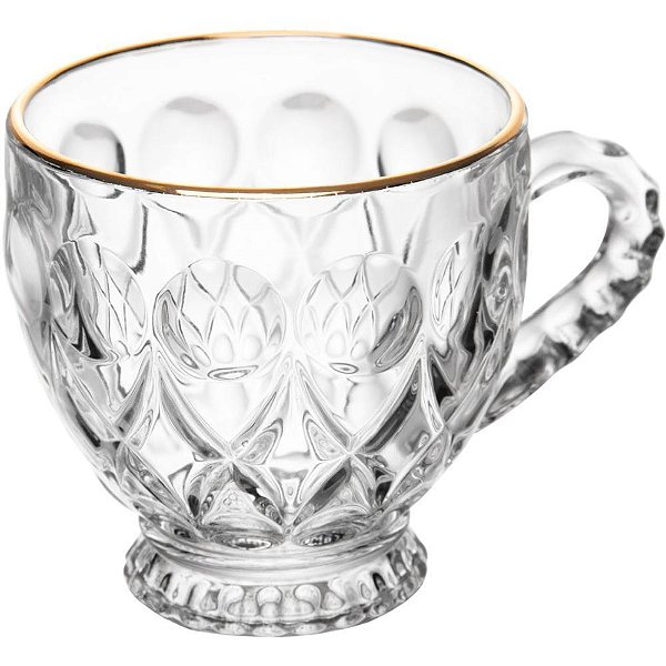 Xicara lile cristal fio ouro 200ml 6p - lyor (jogo)