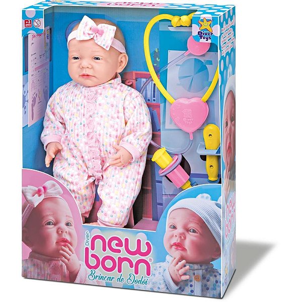Boneca new born brincar de dodoi rosa - divertoys (unidade)
