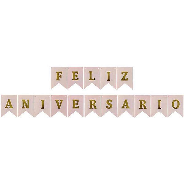 Faixa decorativa feliz aniversario rosa c/corda - art lille (unidade)