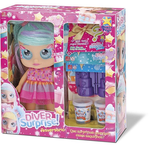 Boneca diver surprise aniversar.26cm - divertoys (unidade)